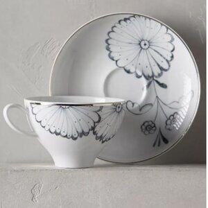 Anthropologie Greenwich Cup & Saucer Hand-Decorated Porcelain – Set of 4 - NEW